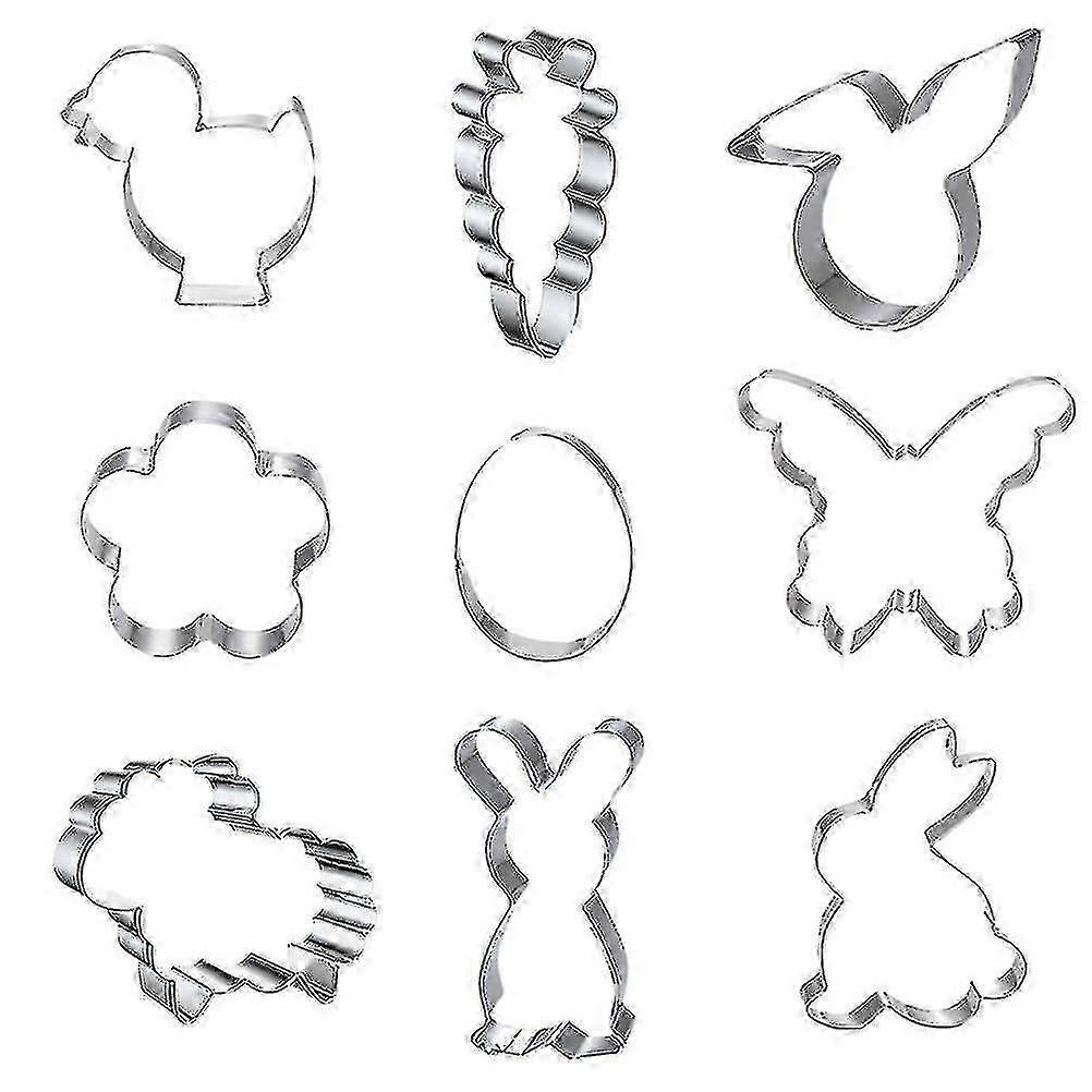 9pcs Stainless Steel Cookie Cutters Easter Biscuit Molds Kitchen Baking Tools
