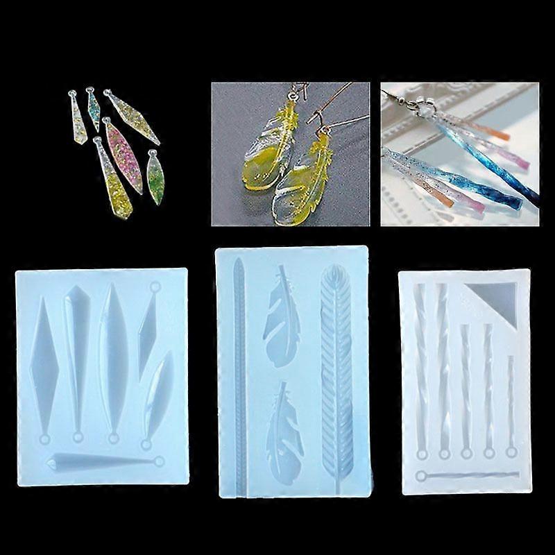 Long strip diamond leaf shape ear nail drop gum mold - 3pcs/set