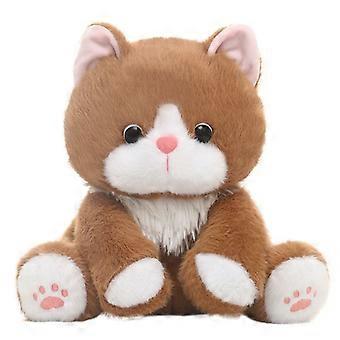 Cute BrownWhite Cat Stuffed Animal Plush Toy, Adorable Sittingposture Kitten Doll For Display & Gift