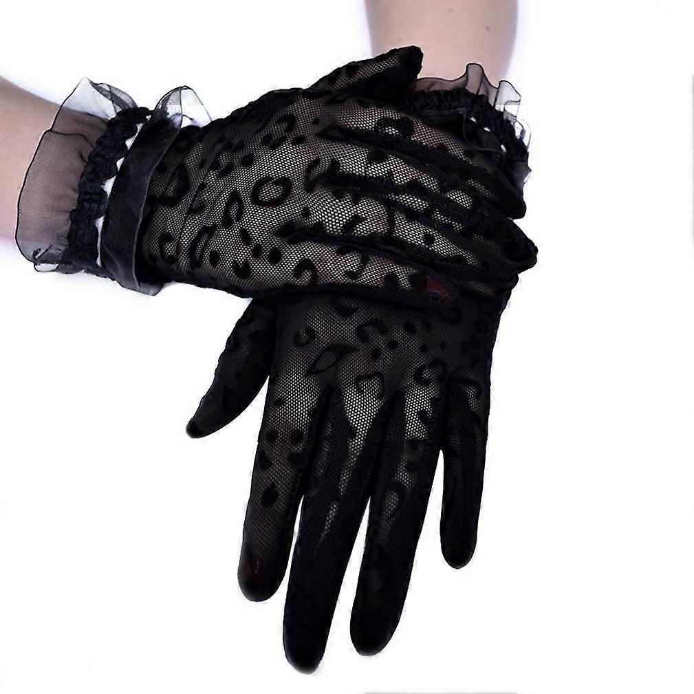 Net Yarn Gloves Leopard Pattern Sun Protection Short Gloves Black