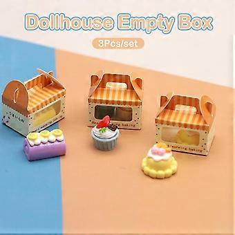 3Pcs 1:12 Dollhouse Miniature Dessert Box Cake Toast Packing Box Doll House Decor Toy(Only Box)