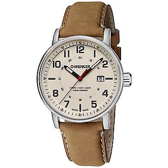 Houding dag & datum Swiss Quartz analoge man horloge met koeienhuid armband 01.0341.109