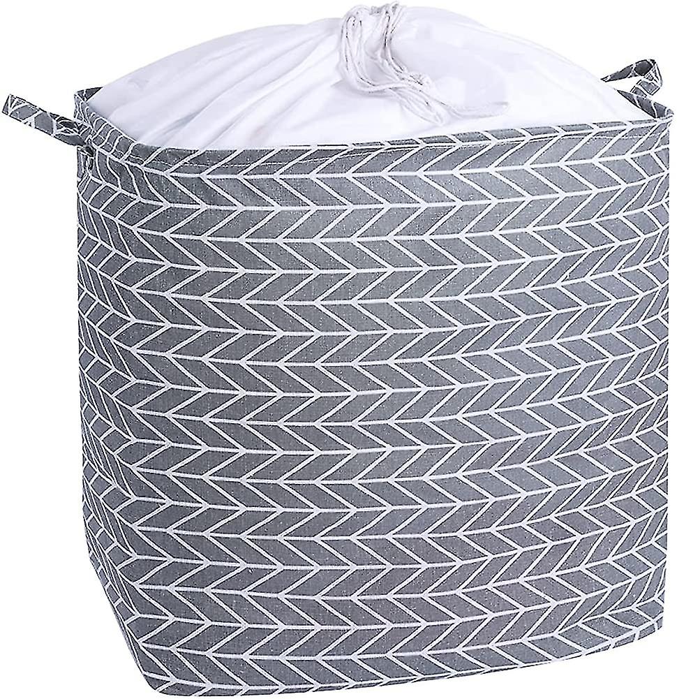 100l Large Collapsible Laundry Baskets With Handles Grey Drawstring Laundry