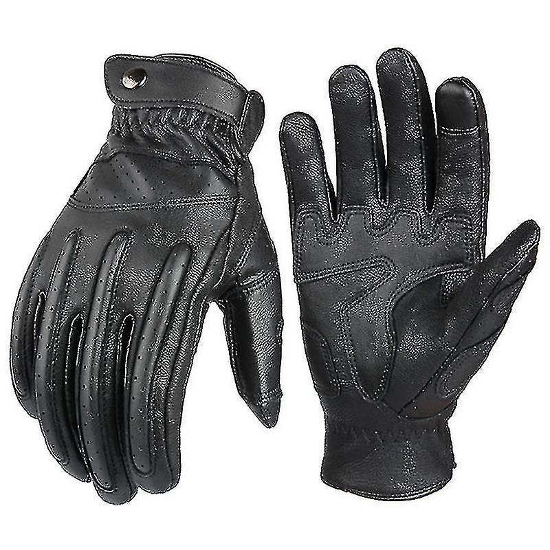 Men's Full Finger Goatskin Touch Screen Motorcycle Gloves