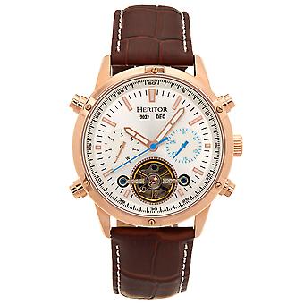 Heritor Automatic Wilhelm Semi-Skeleton Leather-Band Watch w/Day/Date - Brązowy/Różowe złoto