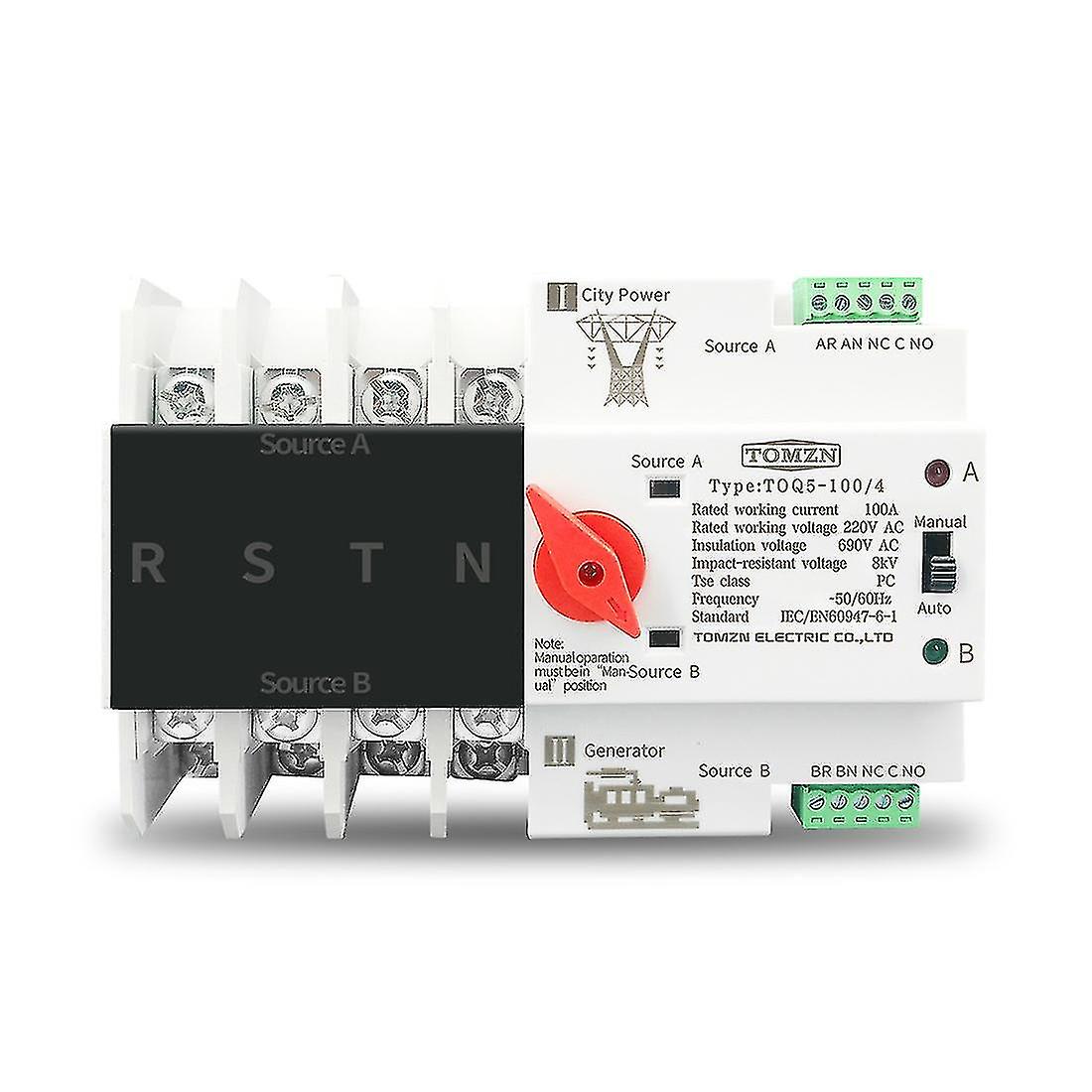 Din Rail 4p Comutator automat de transfer comutator selector electric comutatoare comutator continuu putere 4p 100a