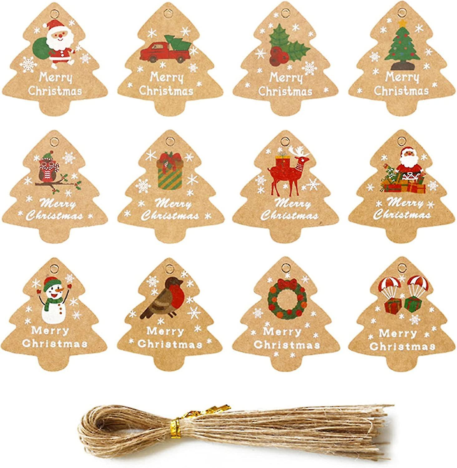 48pcs Christmas Kraft Paper Gift Tags