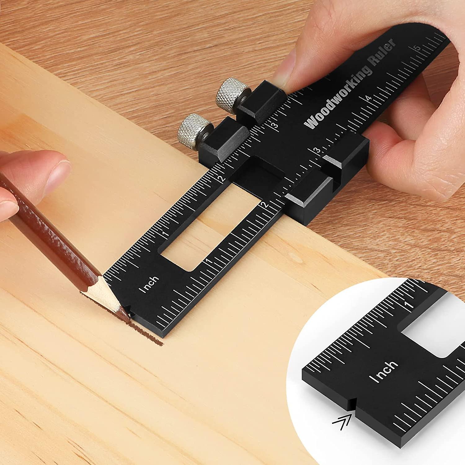 Woodworking Ruler Precision Pocket Rule - 12, 8, 6 Inch Metal Slide ...