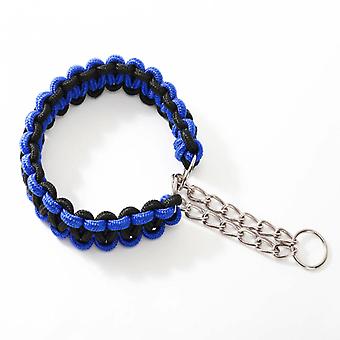 Dog Double Strand Rope Large Metal Chain Buckle Pet Collar Dog Walking Running Blue and Black(M)