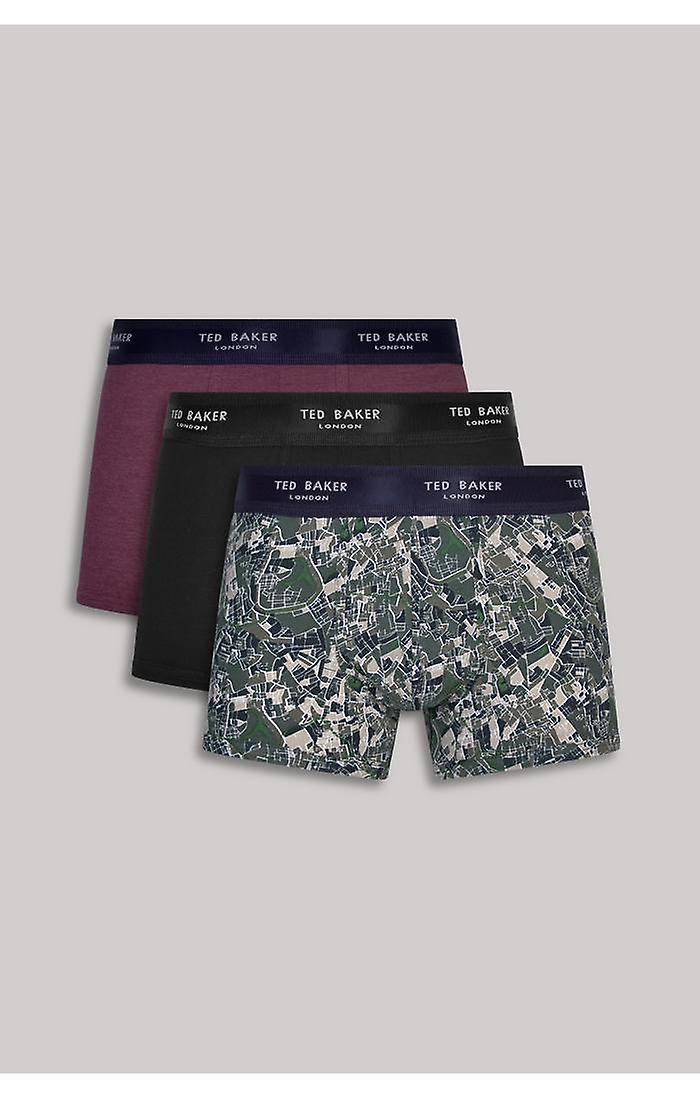 Ted Baker - 3 Pak Mode Bomuld Stretch Trunks - Bordeaux/sort /grøn