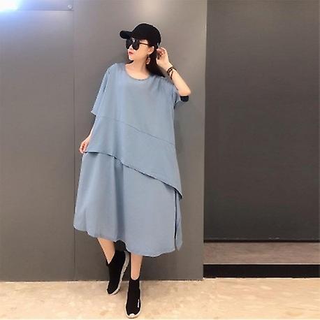 Abito lungo in cotone patchwork in cotone a maniche corte