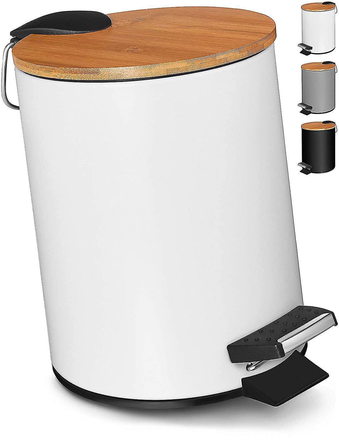 3l Bathroom Bin | Trash Has? Pedal With Soft Closure | Elegant Design Cosmetic Bin With Bamboo Wood