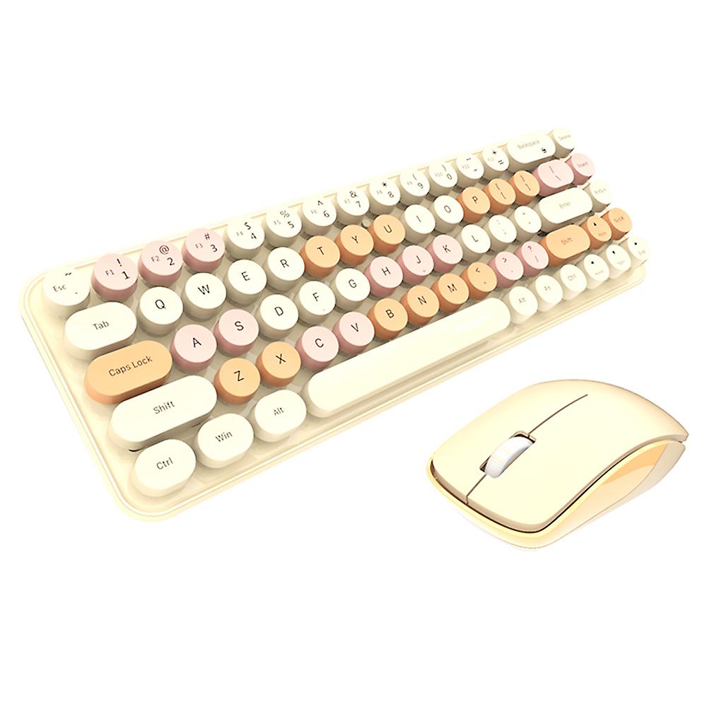 2.4g Wireless Keyboard Mouse Combo 68 Keys Retro Round Keyboard