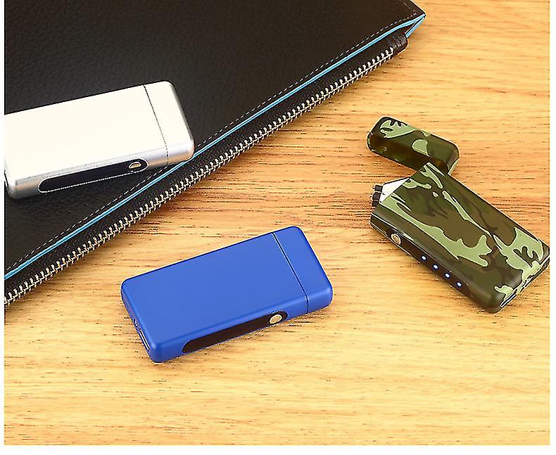 Briquet Électrique à Double Arc Plasma USB – Rechargeable, Étanche, Anti-Vent – Idéal Camping, Randonnée (Bleu)