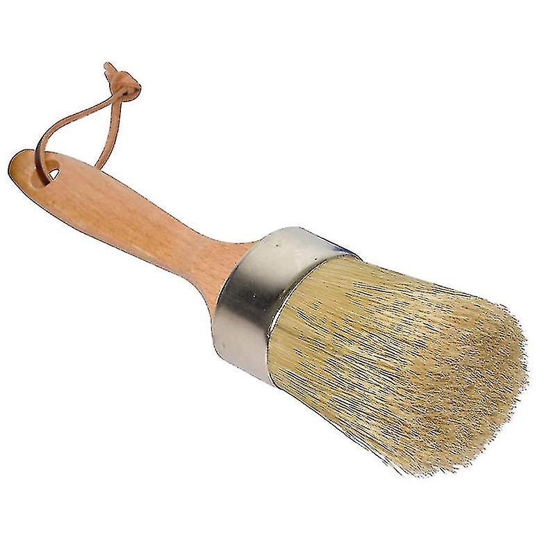Chalk And Wax Paint Brush Large 2-in-1 Round Natural Bristles Painting Tool For Diy Furniture Stenc