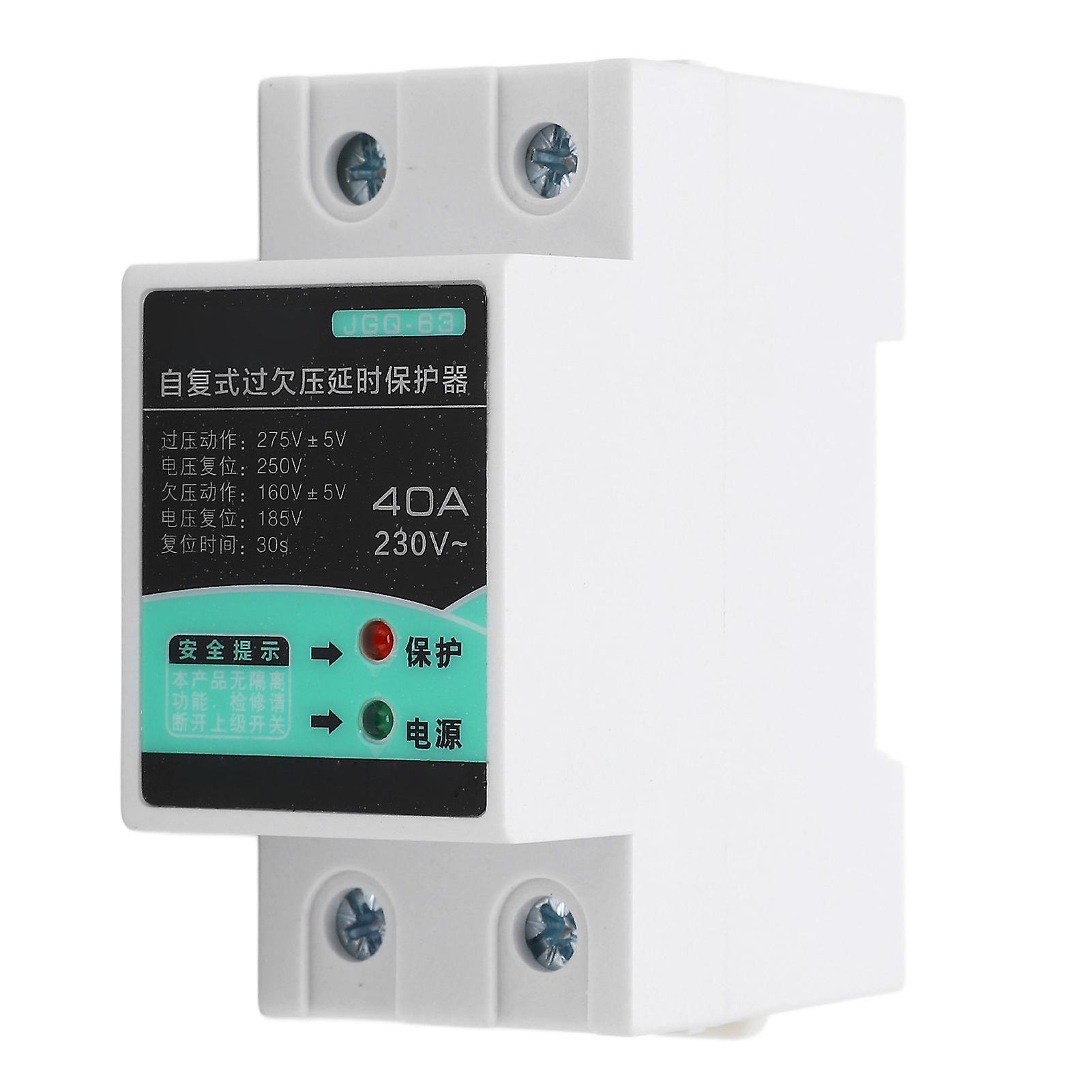TICFOX DIN Rail Self Repeating Over and Under Delay Voltage Protector Auto Reset DIN Rail 230V 40A with Indicator
