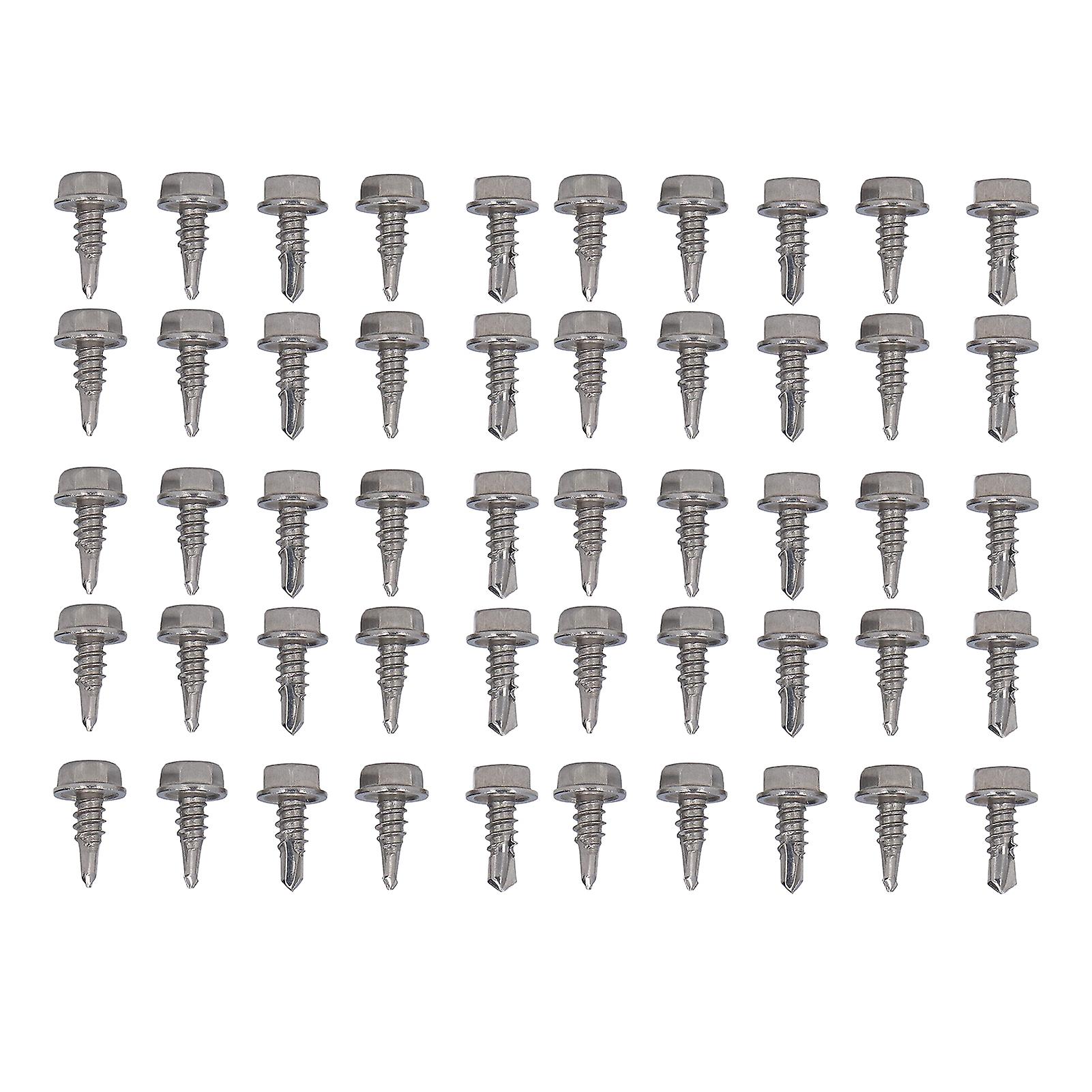 Fixing Accessories Kit, 50 Pieces, Self-Tapping Screws and Hex Washers in Stainless Steel 4.8 x 13 mm