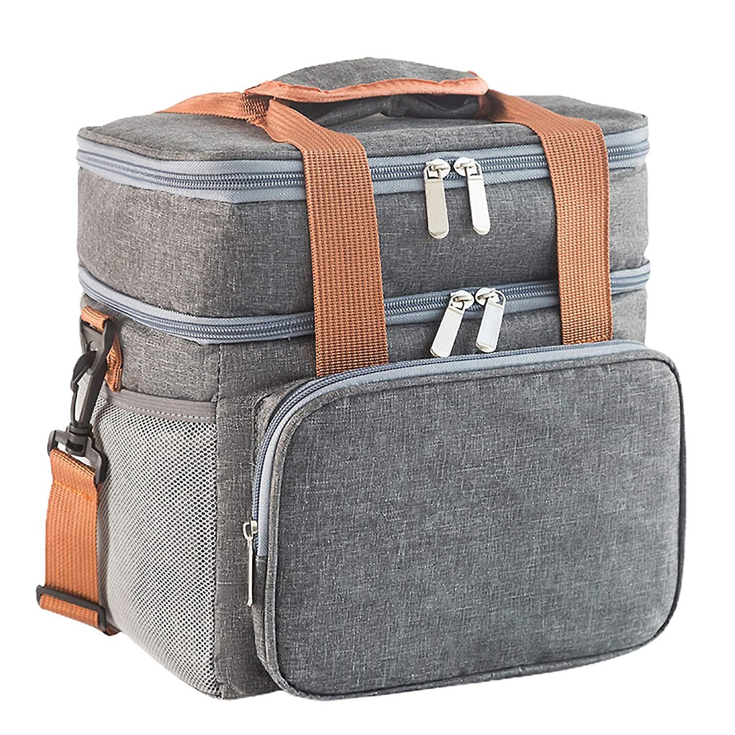 Lunch Bag with Shoulder Strap Multi-Pocket Design Portable Lunch Box Container Double Layer Bento