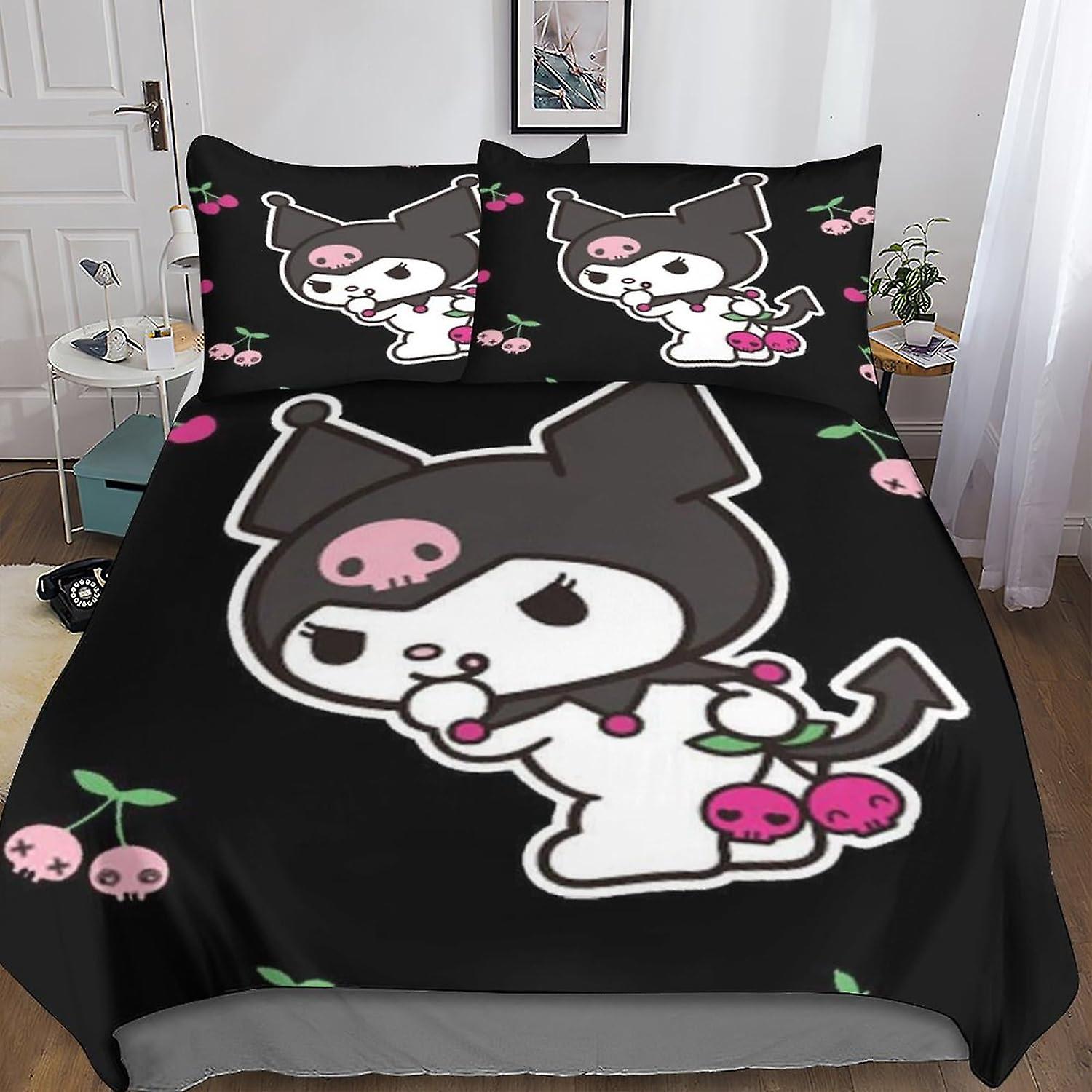 EKENOZ 3 قطع Kuromi غطاء لحاف ، 3D ميلودي مطبوعة مجموعة الفراش ، أكياس الوسائد ، سحاب مخفي ، غطاء لحاف من الألياف الدقيقة مزدوج