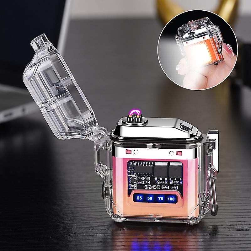 Arc Lighter, Rechargeable Windproof and Waterproof Transparent Plasma Dual Arc Lighter with LED Display, Outdoor Camping Lighter