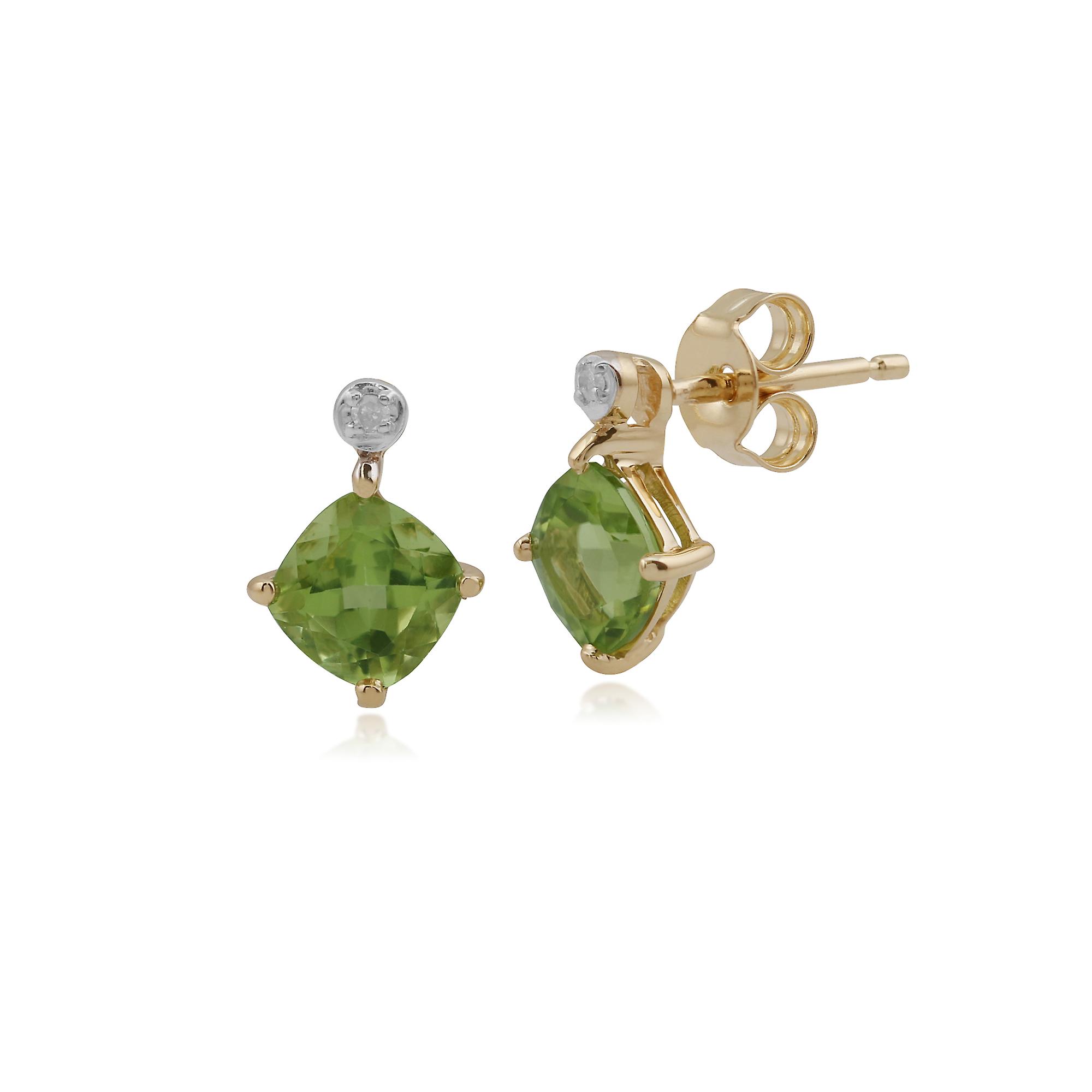 Classic Square Peridot & Diamond Stud Earrings in 9ct Yellow Gold 135E1294039