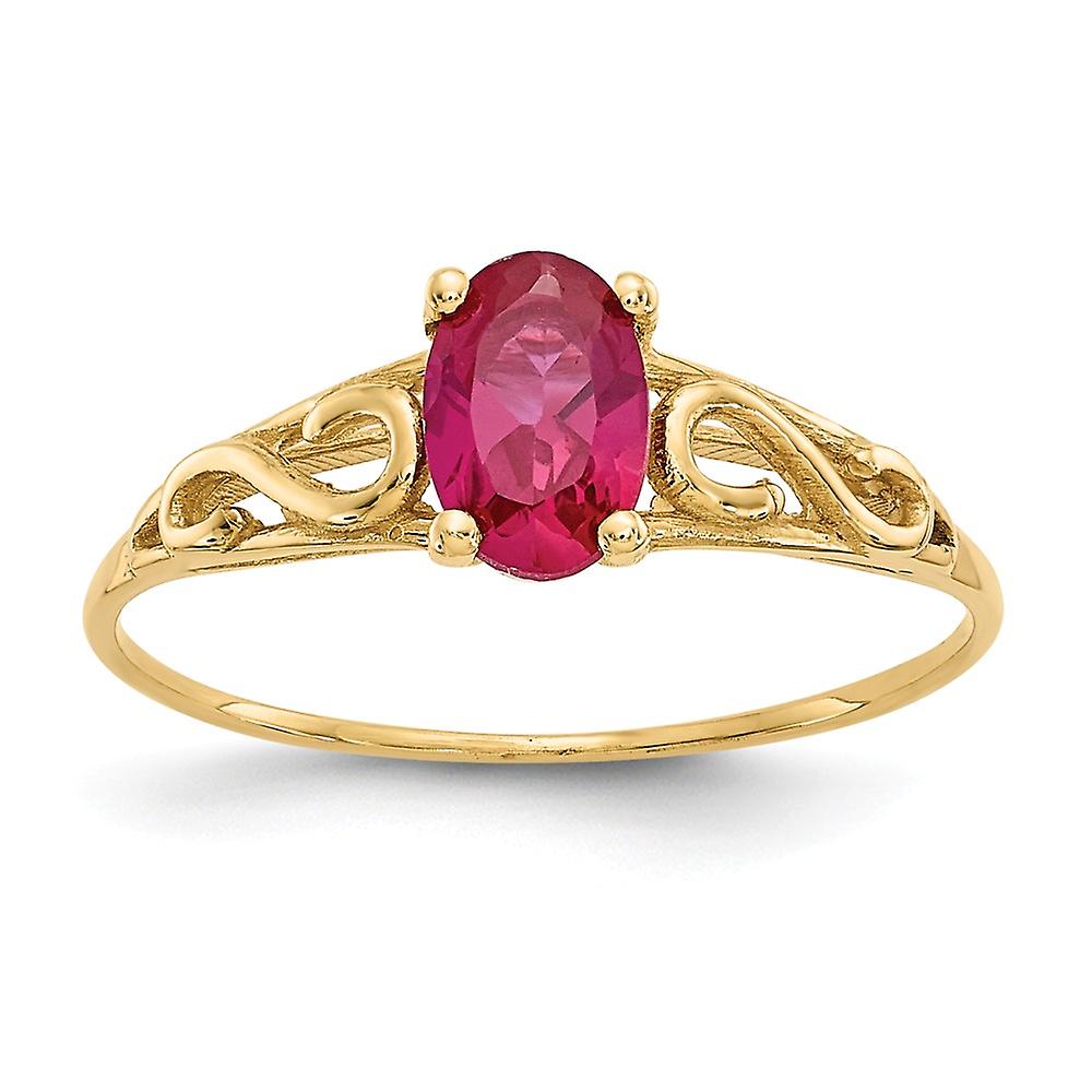 14k Solid Yellow Gold Polished Simulated Ruby Ring Size 5 Band Style-Ring for Women