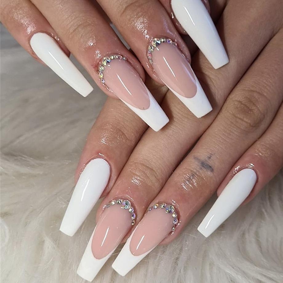 White/Pink/Diamond, 24pcs 6 different sizes false nails and nail caps, acrylic nail caps for manicur