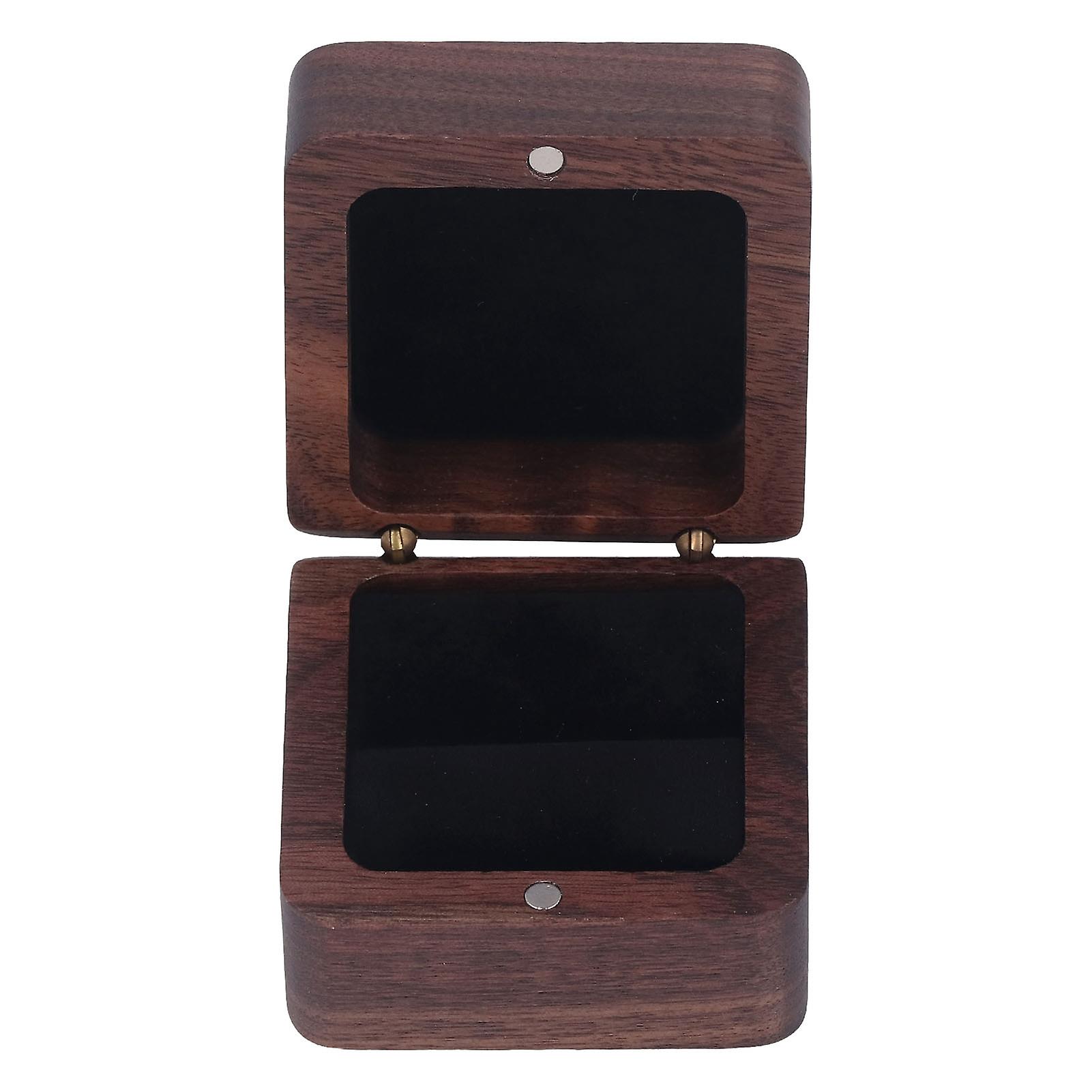 Black Walnut Wood Ring Box Portable Retro Design with Magnet Button for Proposals Engagements and Weddings Gift