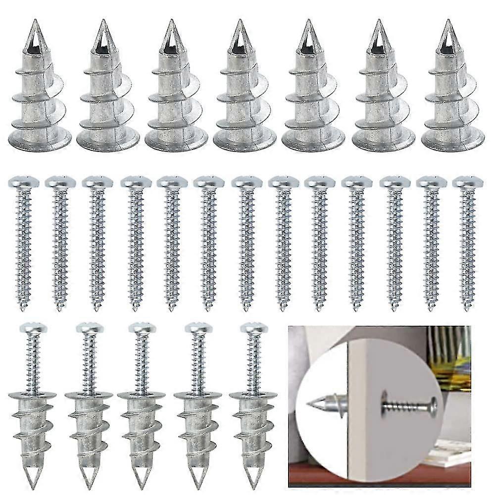 Screws and Dowels for Plasterboard,50 Screws with 50 Plugs,Metal Self-Drill Anchor,Screws and Dowels(M4*35MM)