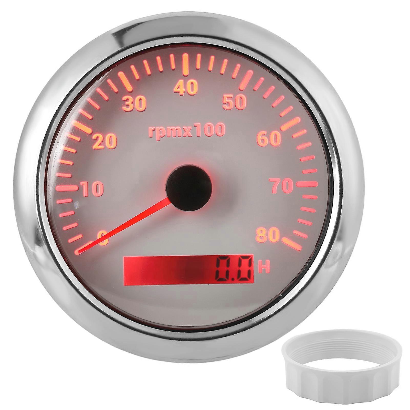 85mm 08000RPM Tachometer 7 Colors Backlight IP67 Waterproof Pointer Type for Boat Marine RV 932VWhite NO.76606