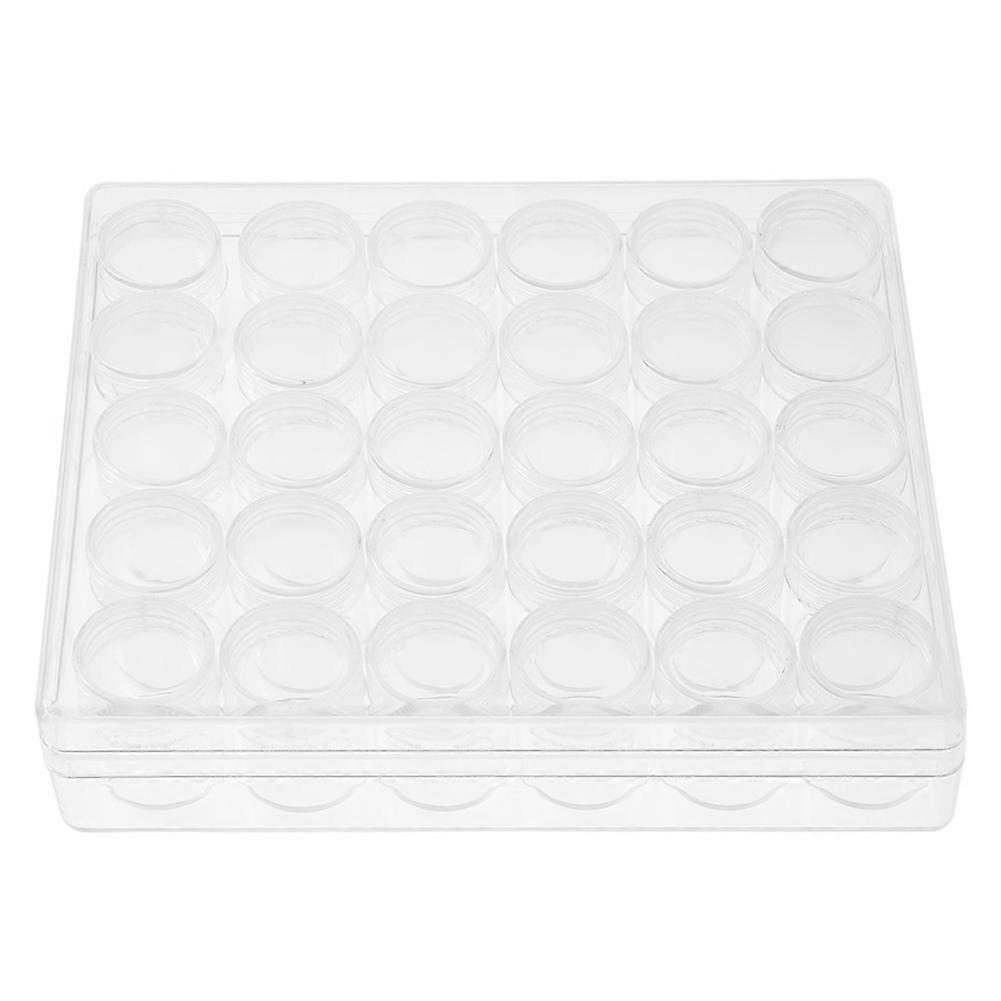 30 pcs Clear Plastic Jewelry Bead Storage Small Round Container Jars with Rectangle Box