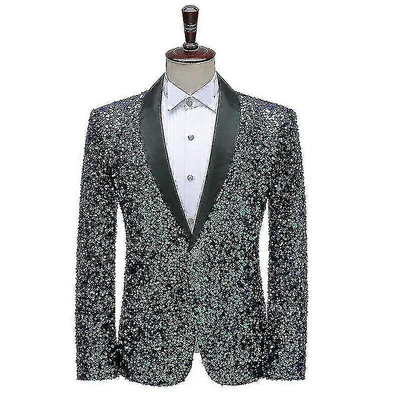 Mens Shiny Sequin Blazer Shawl Collar One Button Tuxedo Sport Coat
