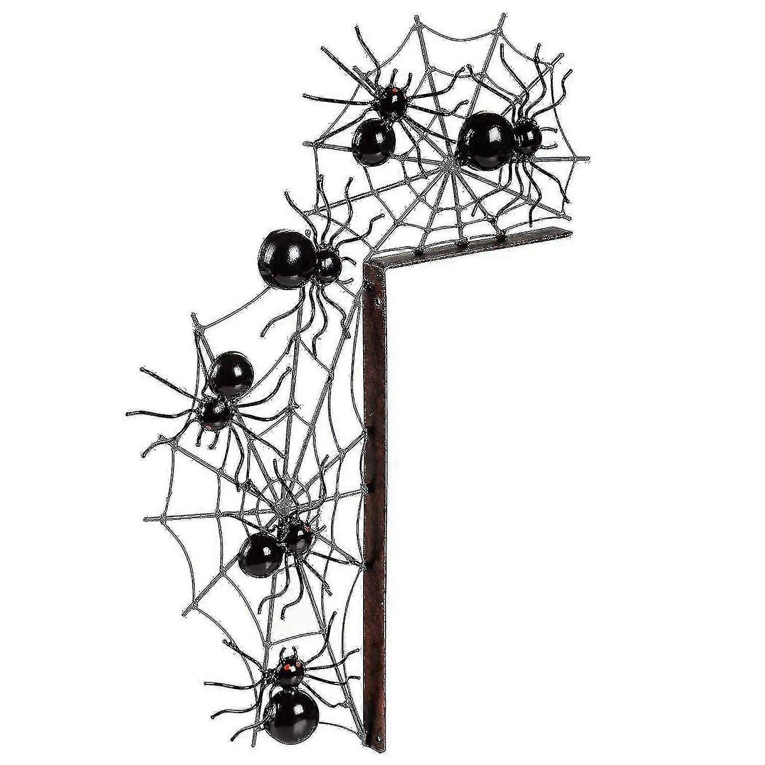 ウォールアート怖いハロウィーン木製スパイダーウェブドアコーナーサインブラックアイアンホームデコレーションメタルウィッチスタチュー