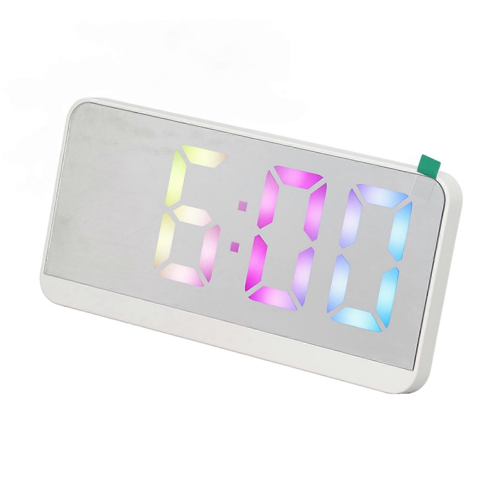 White Digital Alarm Clock with LED Mirror Screen Fashion Electronic Large Screen Clock for Home Bedroom Office