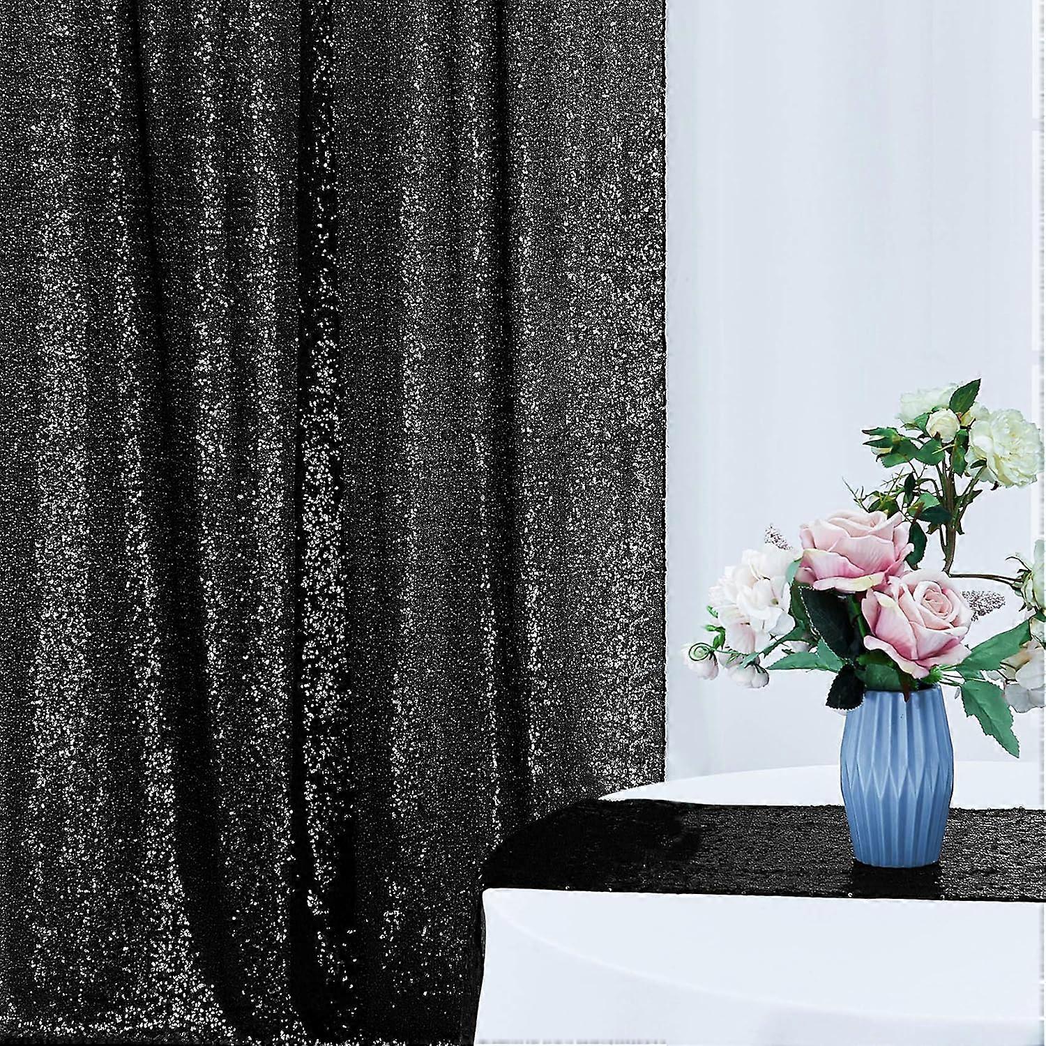 28Ft-2Pcs Black Sequin Backdrop Curtains Panels, Photography Backdrop Glitter Curtains