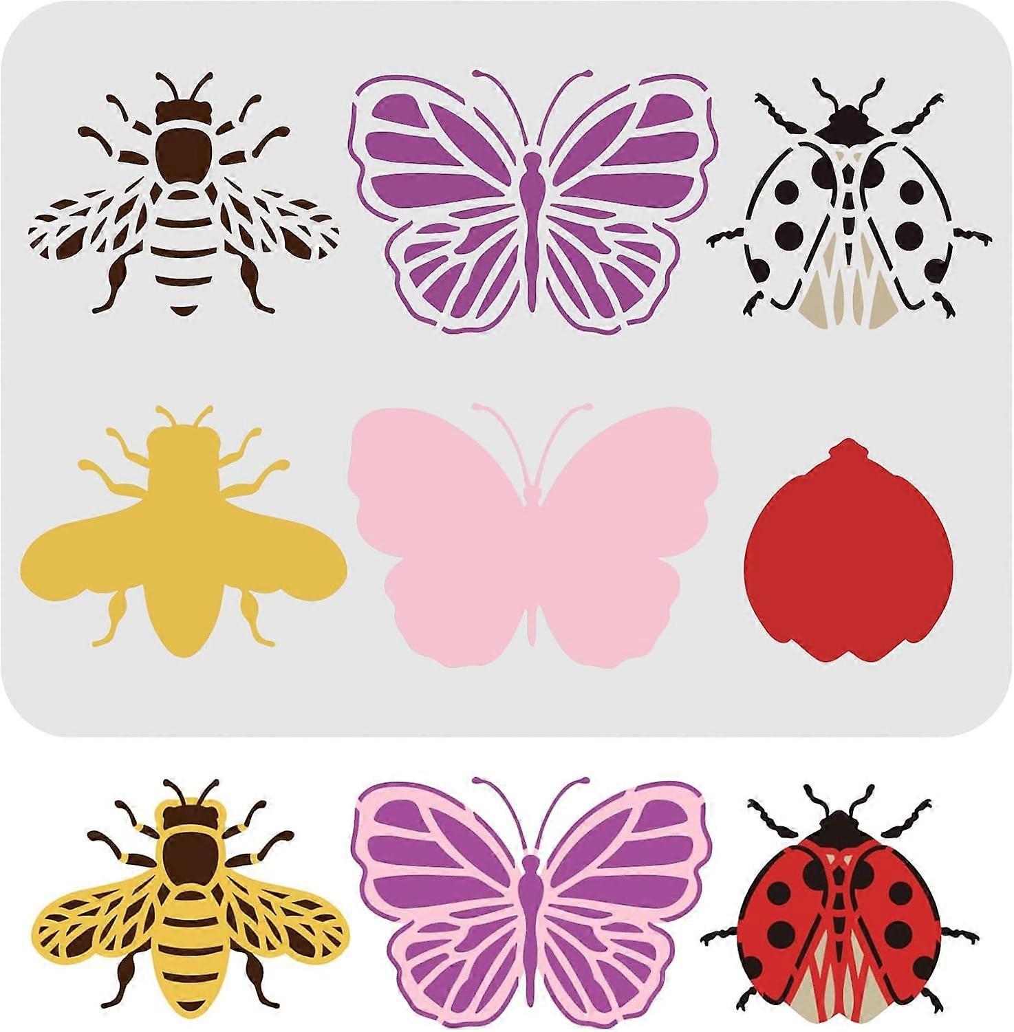 Layered Animals Stencils Template 11.7x8.3 inch Plastic Butterfly Drawing Painting Stencils Ladybug Bee Pattern Stencils Reusable Stencils for Paintin