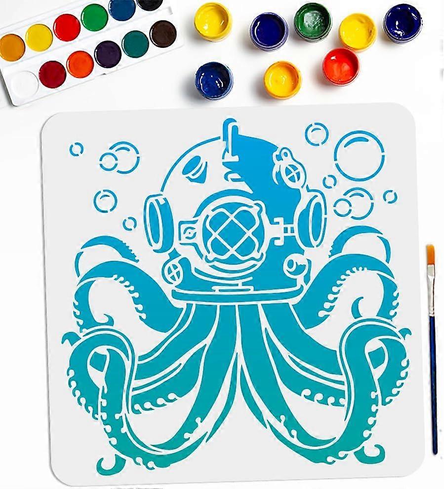 Octopus Ocean Stencils 11.811.8inch Large Helmet Octopus Tentacle Bubble Templates with Paint Brush Summer Ocean Life Animal Drawing Stencils for Craf