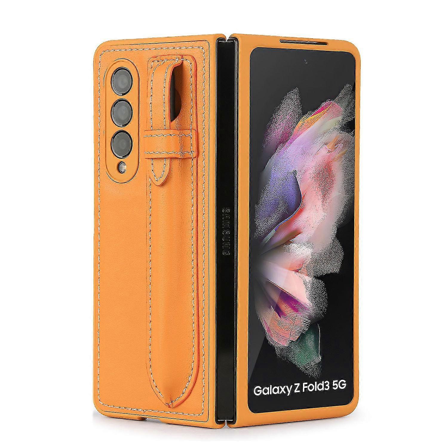leather phone case compatible with galaxy fold 3 5g with s-pen holder