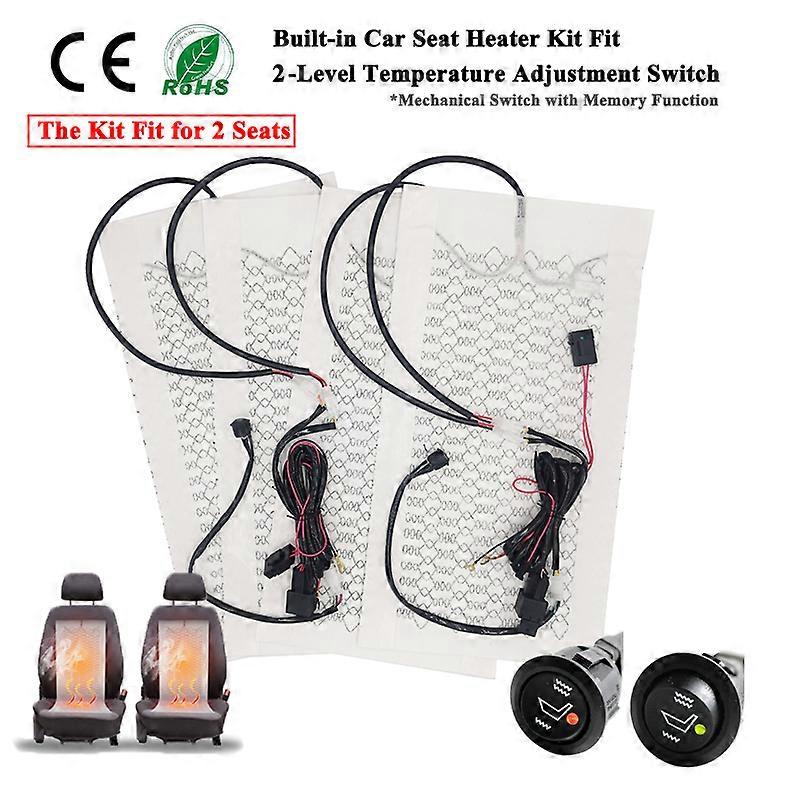Built-in Car Seat Heater Fit 2 Seats 12V Carbon Fiber Seat Heating Pad High/low Temperature Adjustable Round Switch Controller