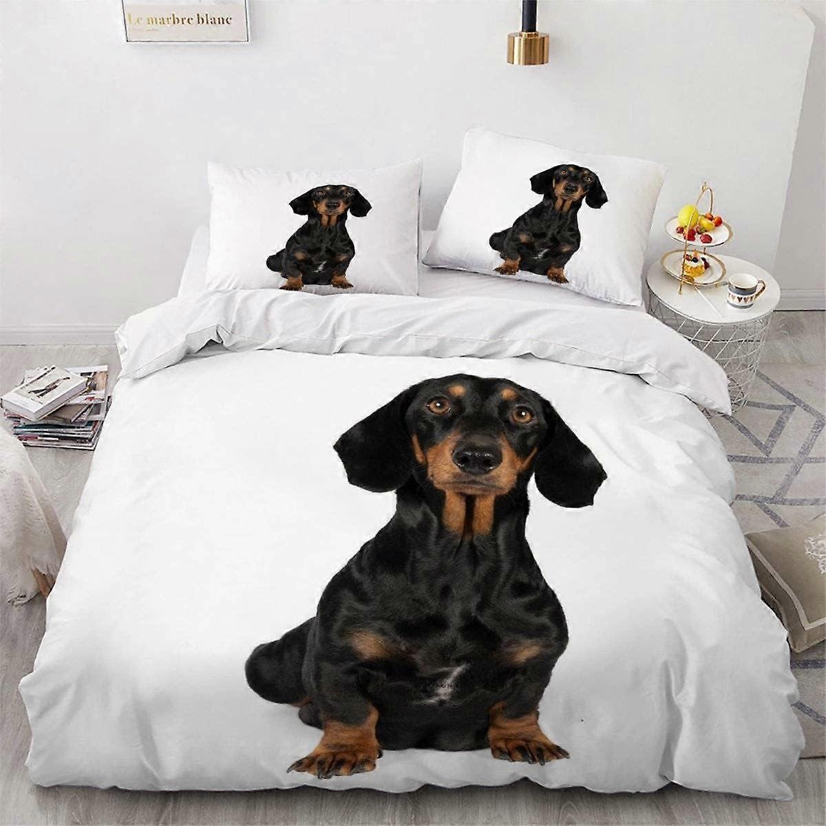 Enkelsängkläder Påslakan 240x260 Vuxen Tan Tax Hund 3D-utskrift Andningsbar Mjuk Komfort Mikrofiber 3-delad sängkläder med dragkedja och 2 Pi