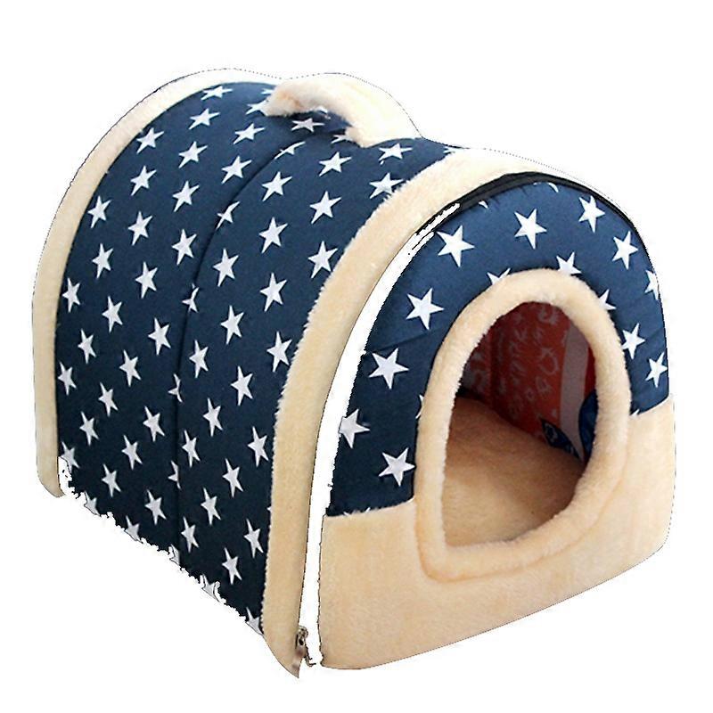 Soft Warm Star Pattern 2 in 1 Pet Nest Non-Slip Dog Bed Foldable Winter Soft Sleeping Bag Mat Pad C