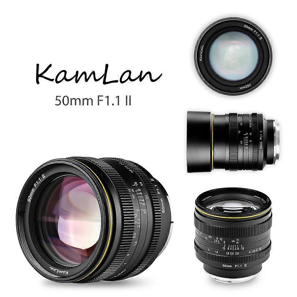 Kamlan 50mm F1.1-F16 II APS-C Suuren aukon manuaalitarkennusobjektiivi NEX for EOS-M for FUji M4/3 -kameroille 8 elementtiä 6 ryhmässä