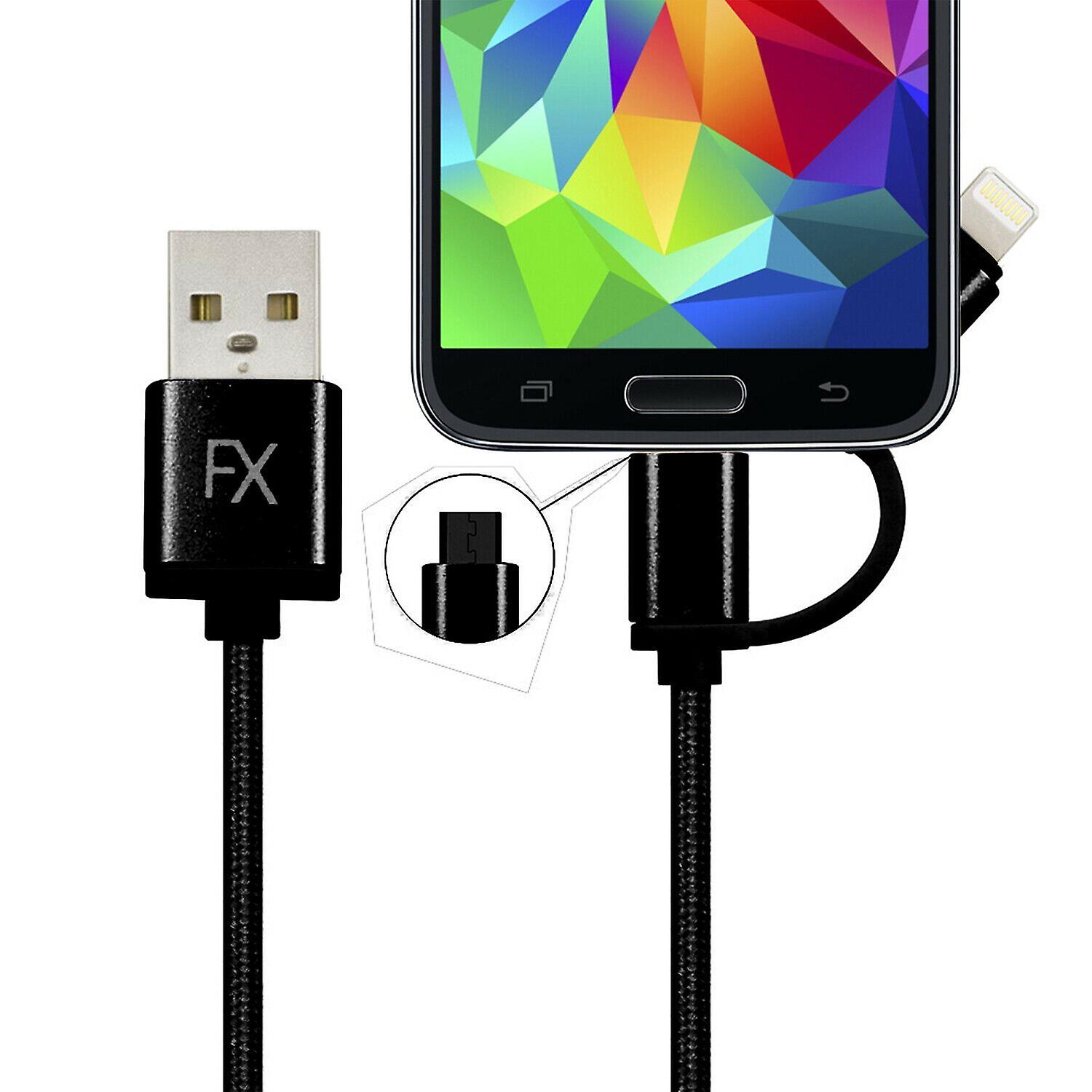 FX Powerbud 2-in-1 iPhone/Micro USB Data Cable 1M, Black