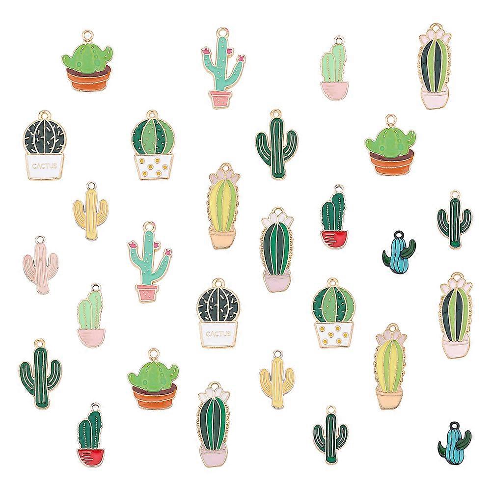 Alloy Enamel Pendants Cactus Light Gold Light Gold 28pcs/box