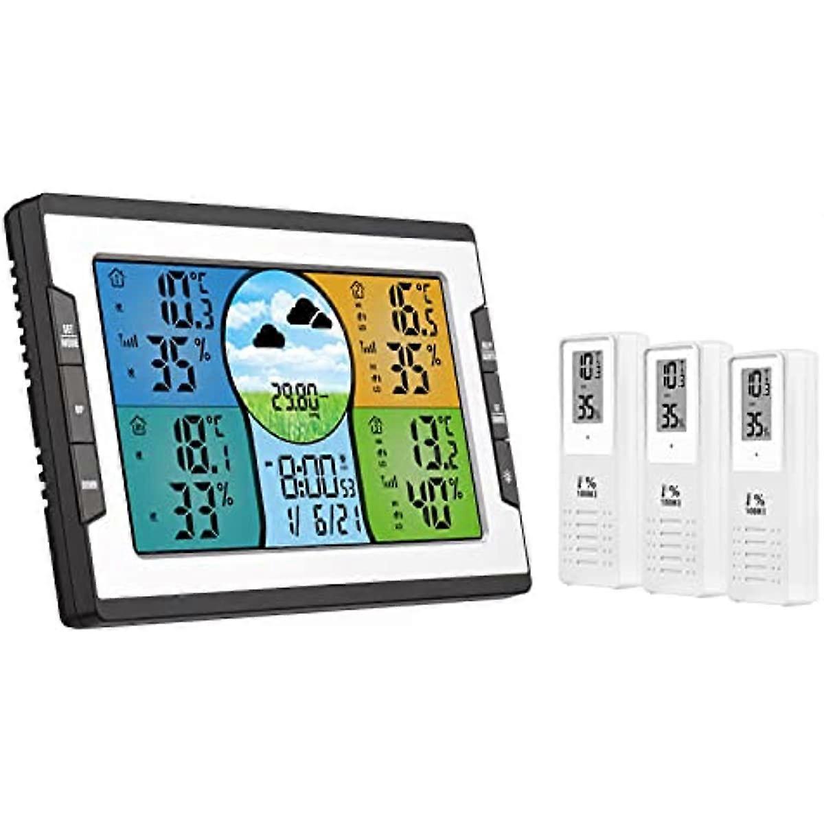 Weather Station Indoor Outdoor Temperature Humidity with 3 Remote Sensors 328ft 100m  with with Weather ForecastPressureBacklightDateWeekAlarm Functio