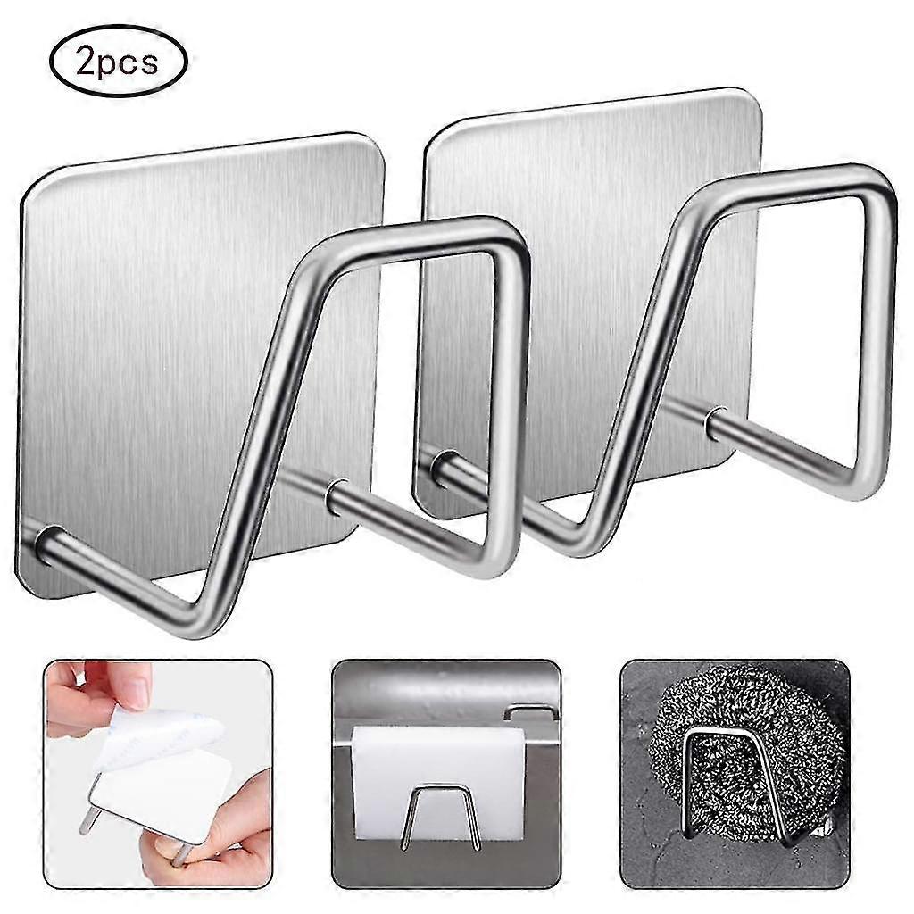 2 Pieces Sponge Holder Self-adhesive Kitchen Sink Holder Clothes Hooks