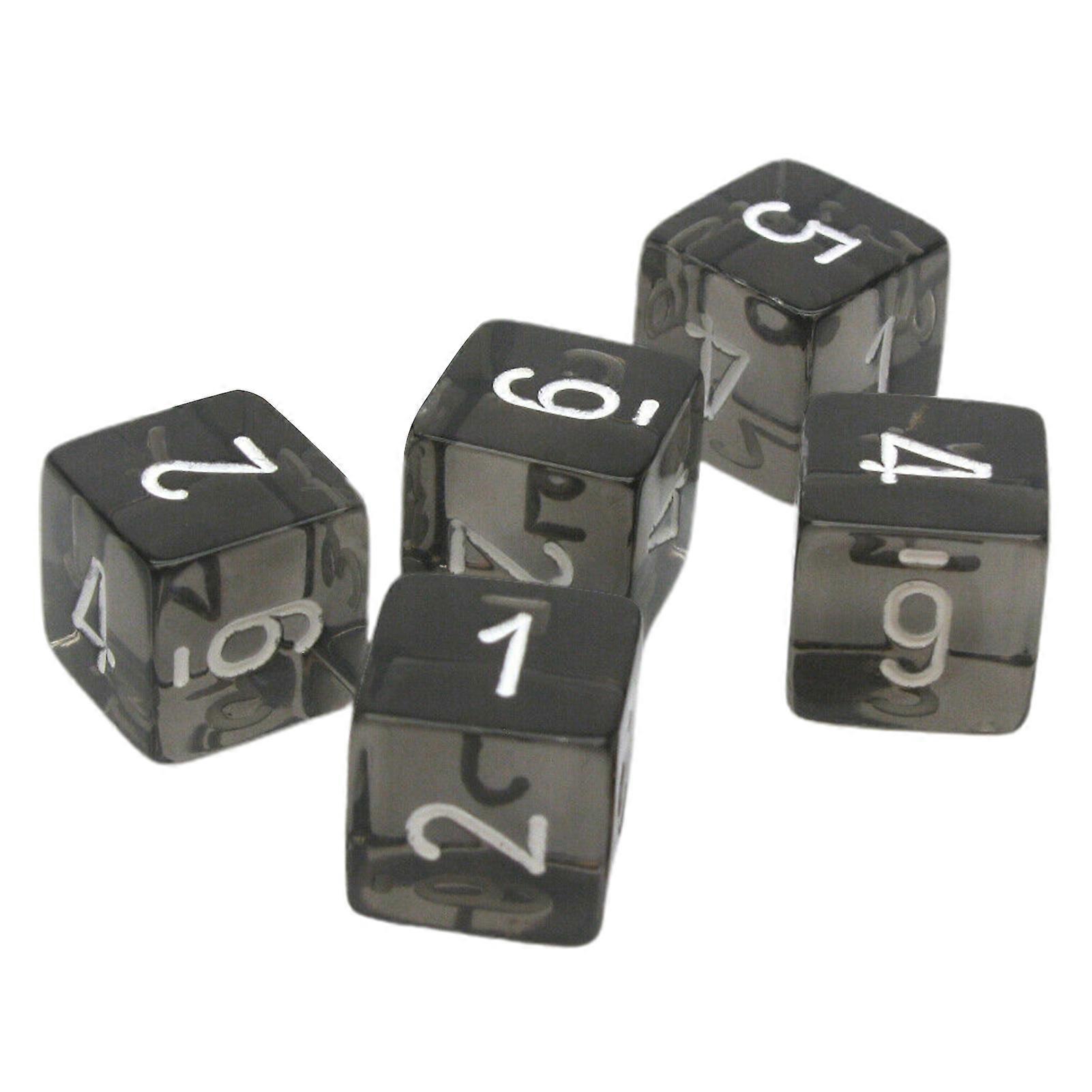 5Pcs Dice Six Sided Acrylic Dice Easy-to-read 16mm Numbers Durable Lightweight Black Translucent Dice For Board Games KAESI