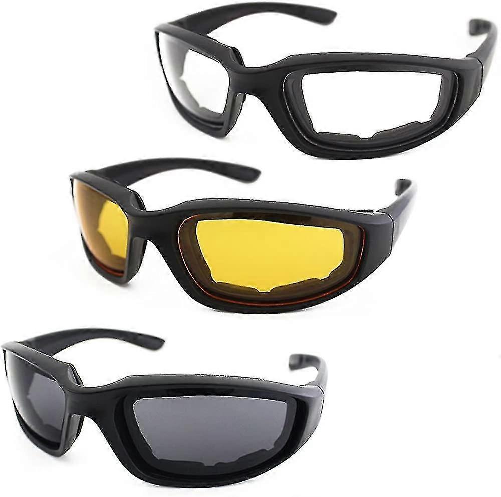3 Pair Motorcycle Riding Glasses Padding Goggles Uv Protection Dustproof Windproof Motorcycle Sunglasses For Outdoor Actives