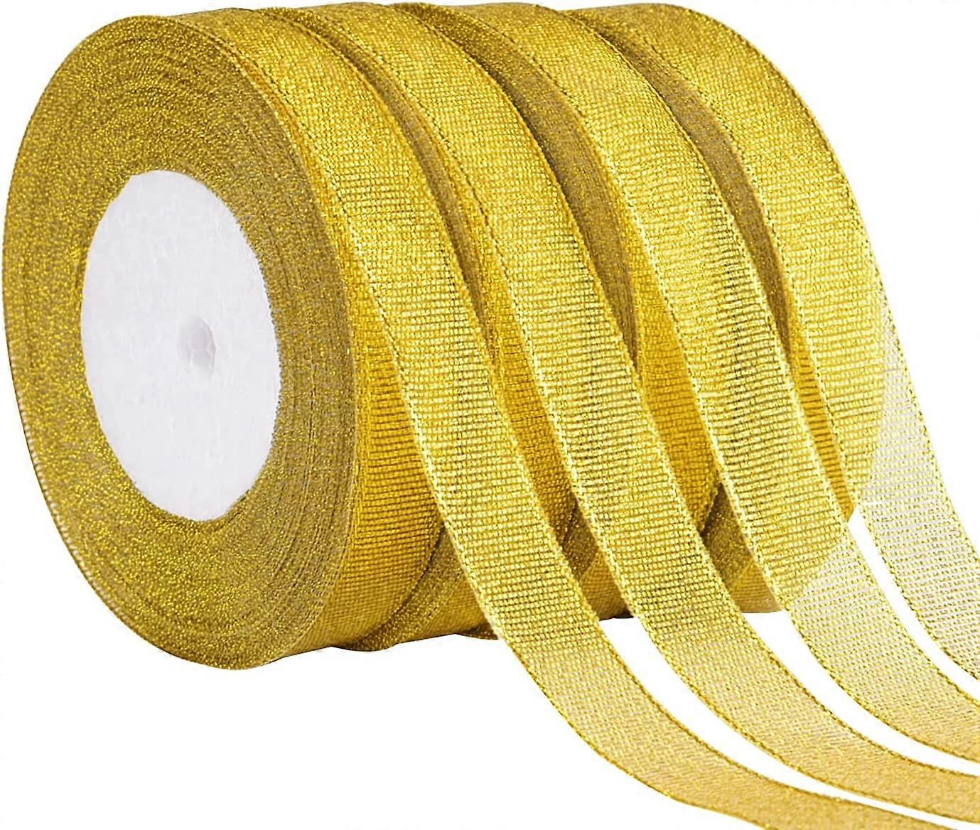 4 Rolls 0.6 Inch Metallic Glitter Ribbon(Golden)