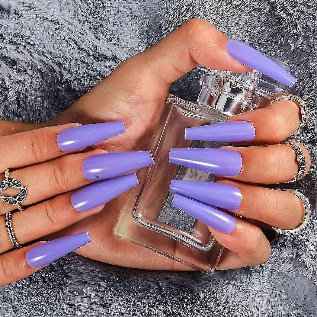 Bling Art Falsche Nägel – Blau-Lila Chamäleon Effekt, Ballerina Sarg Form, 24 Stück + Kleber